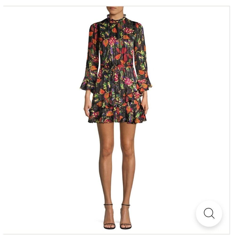 Saloni black dress floral print mini dress 4